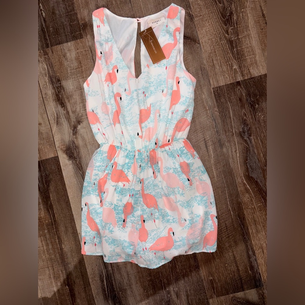 Everly Coral Flamingo Print Sleeveless Romper